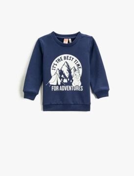 Koton Erkek Çocuk Sweatshirt Uzun Kollu Baskılı Bisiklet Yaka Pamuklu