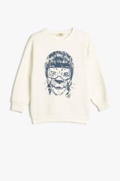 Koton Erkek Çocuk Hayvan Baskılı Sweatshirt Bisiklet Yaka Boxy Pamuk Karışımlı