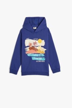 Koton Erkek Çocuk Kapşonlu Sweatshirt Uzun Kollu Tropik Baskılı Şardonlu