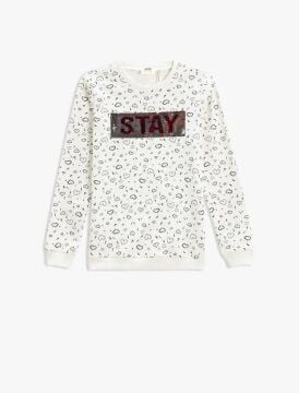 Koton Kız Çocuk Uzun Kollu Sweatshirt Baskılı Bisiklet Yaka Pamuklu