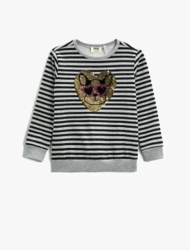 Koton Kız Çocuk Çift Yönlü Pul Payet İşlemeli Sweatshirt