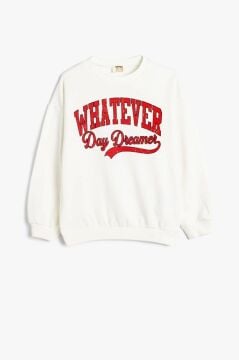 Koton Kız Çocuk Sweatshirt Slogan Baskılı Uzun Kollu Bisiklet Yaka Pamuklu