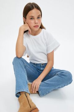 Koton Kız Çocuk Kot Pantolon Rahat Kesim Beli Lastikli - Mom Jean