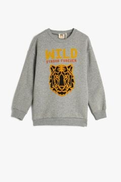 Koton Erkek Çocuk Sweatshirt Şardonlu Bisiklet Yaka Baskılı Pamuklu