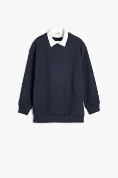 Koton Erkek Çocuk Sweatshirt Dik Yaka Yarım Fermuarlı Kolej İşlemeli