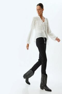 Koton Yüksek Bel Kot Pantolon Skinny Fit Düğmeli Pamuklu - Skinny Push Up Fit Jean
