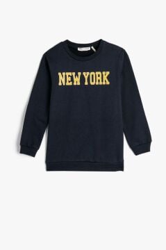 Koton Erkek Çocuk Sweatshirt Uzun Kollu Bisiklet Yaka Yazı Baskılı Şardonlu