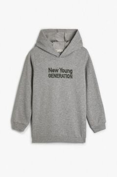 Koton Erkek Çocuk Kapşonlu Sweatshirt Uzun Kollu Slogan İşlemeli Şardonlu