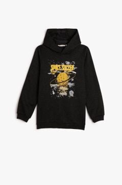 Koton Erkek Çocuk Kapşonlu Sweatshirt Uzun Kollu Şardonlu Uzay Temalı Baskılı