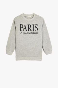 Koton Erkek Çocuk Sweatshirt Paris Baskılı Bisiklet Yaka Uzun Kollu Şardonlu