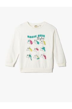 Koton Kız Çocuk Sweatshirt Baskılı Bisiklet Yaka
