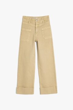Koton Kız Çocuk Kot Pantolon Geniş Paça Cepli Pamuklu - Wide Leg Jean